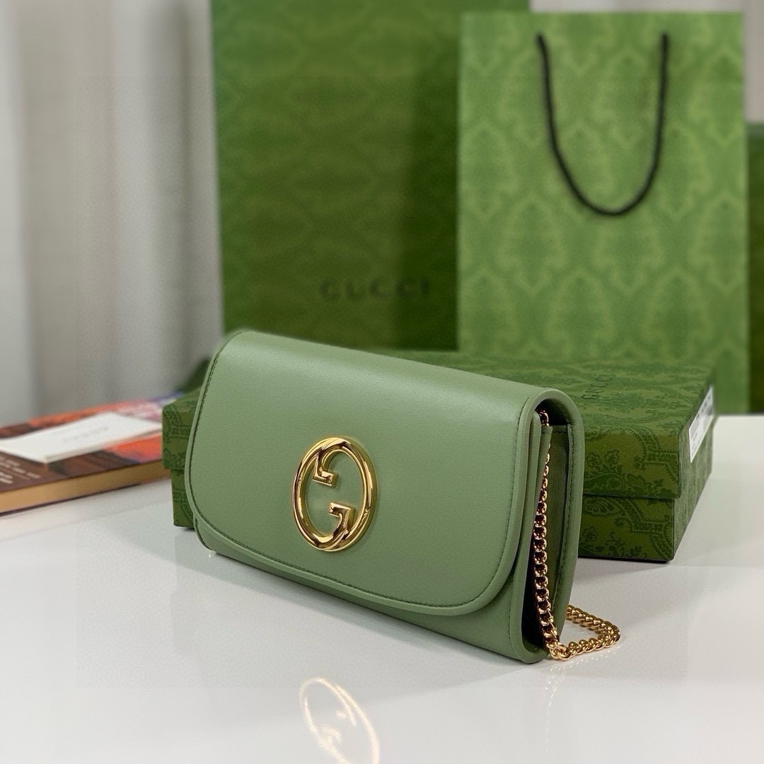 [TOP] GUCCI GG Blondie Series Chain Small Bags 21X10.5cm - Green/Pink -GHW