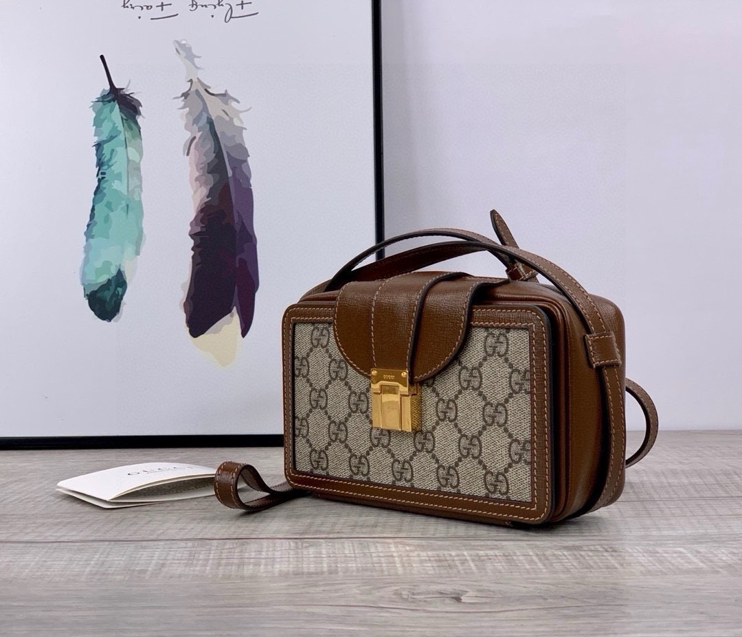 [TOP] GUCCI Brown Leather Handbag 18x10.5x6.5CM - GHW