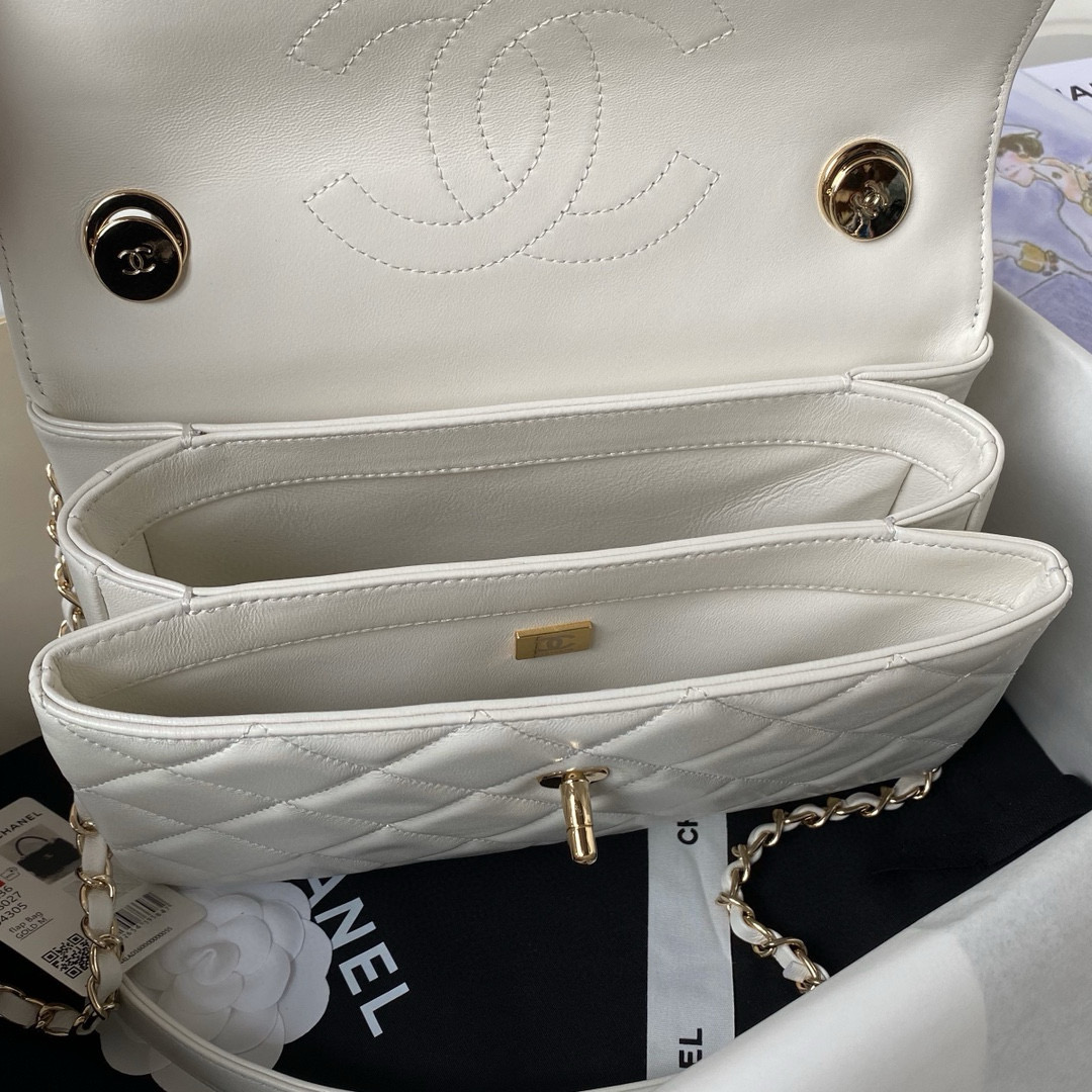 [TOP] CHANELHandle Trendy Bag Quilt 20cm/25cm - Off White & GHW