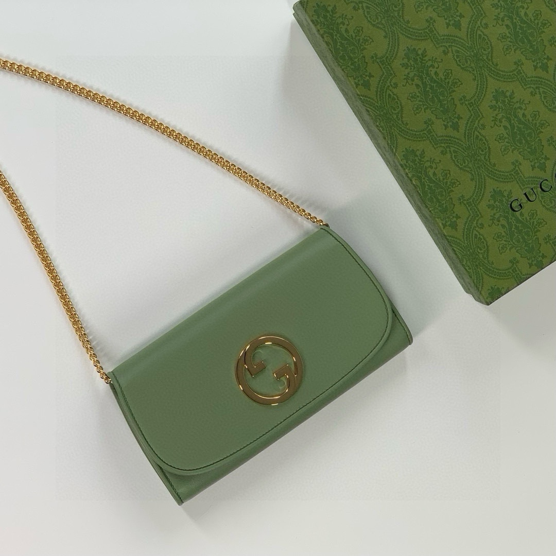 [TOP] GUCCI GG Blondie Series Chain Small Bags 21X10.5cm - Green/Pink -GHW
