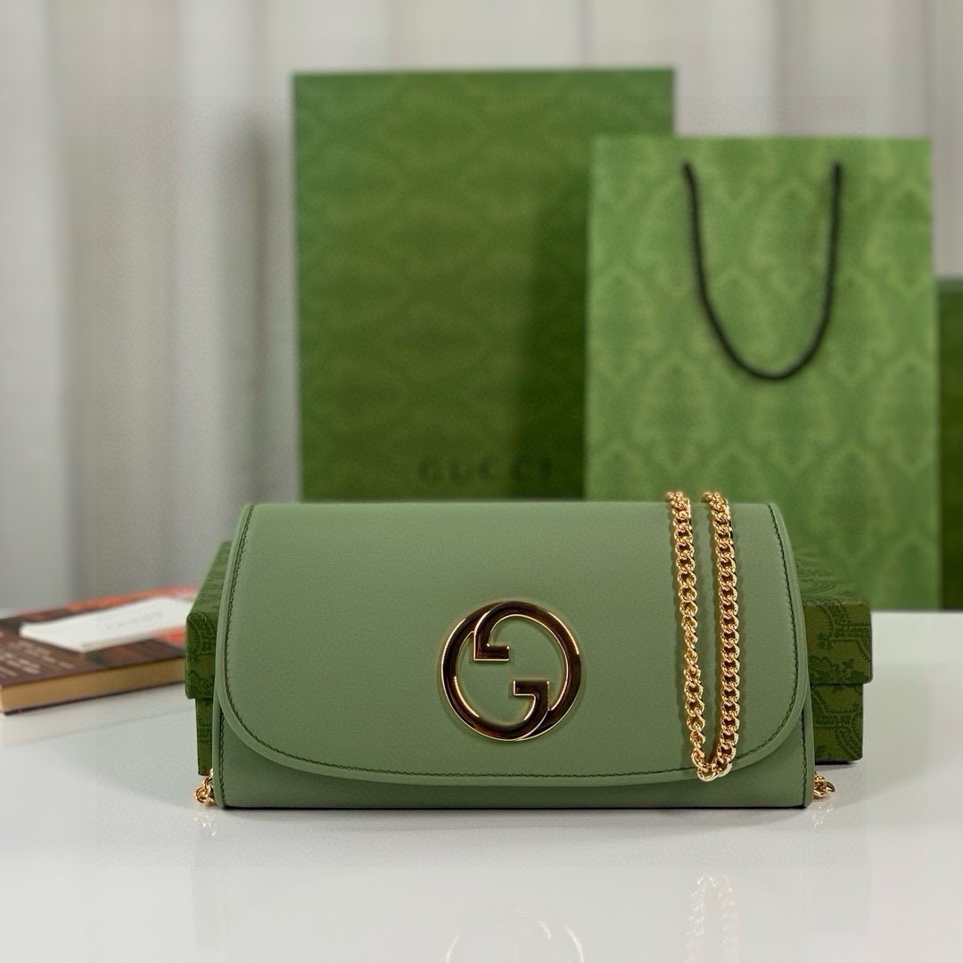 [TOP] GUCCI GG Blondie Series Chain Small Bags 21X10.5cm - Green/Pink -GHW