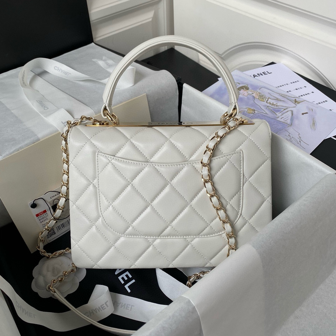 [TOP] CHANELHandle Trendy Bag Quilt 20cm/25cm - Off White & GHW