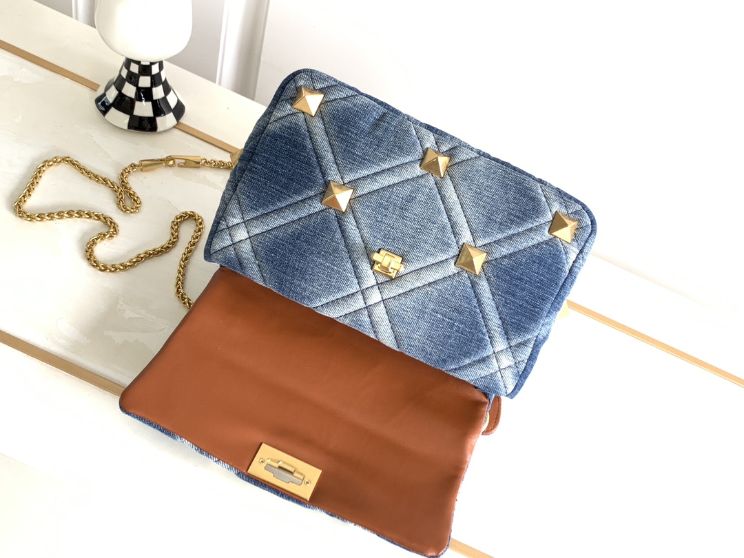 [TOP] VALENTINO Garavani Romanstud Bag 25x16x10cm/30x20x12cm - Denim