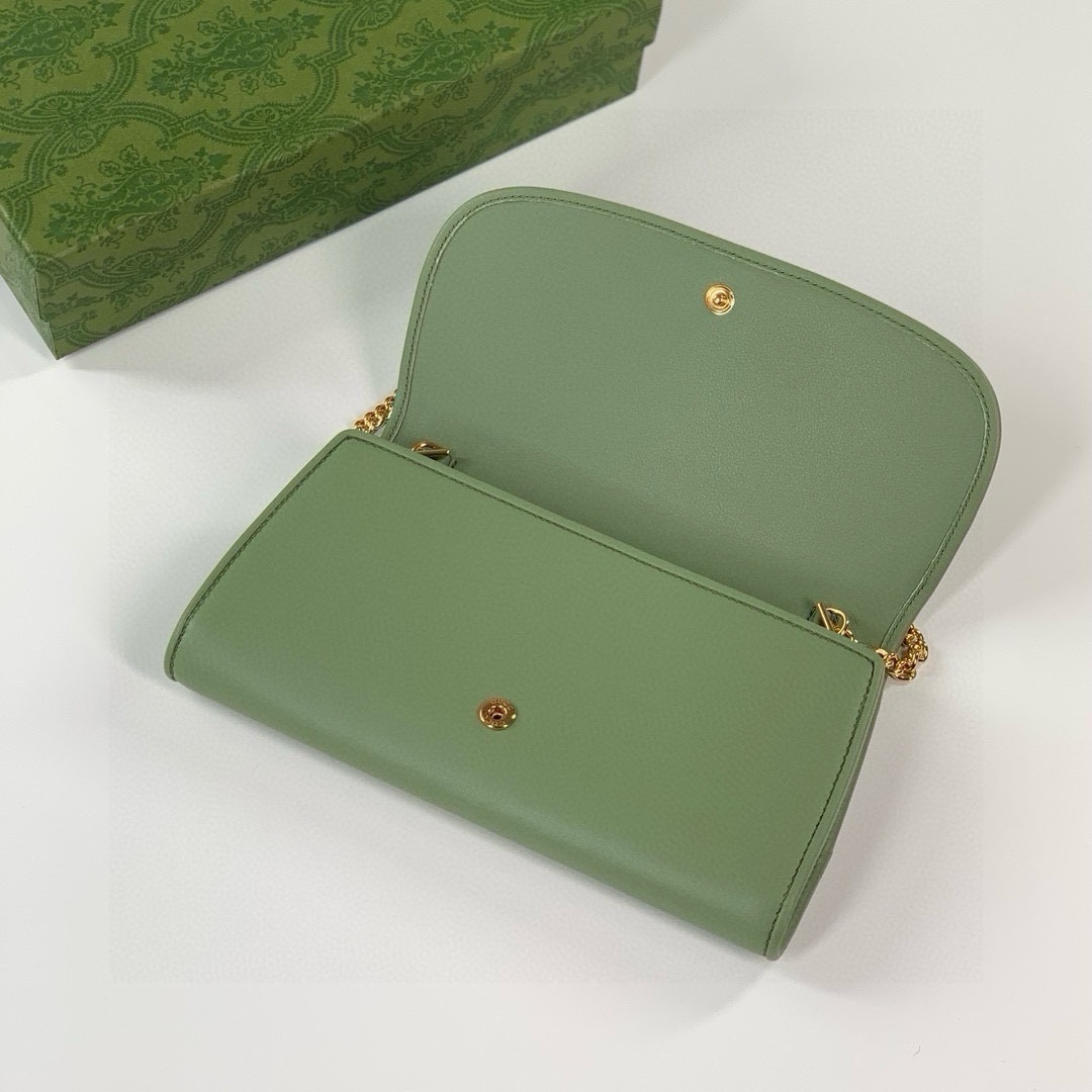 [TOP] GUCCI GG Blondie Series Chain Small Bags 21X10.5cm - Green/Pink -GHW