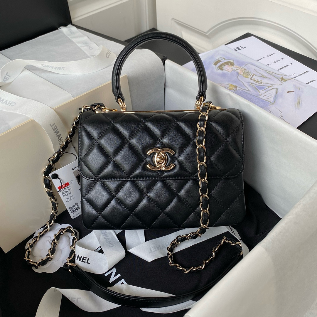 [TOP] CHANEL Trendy Top Handle Bag 20cm/25cm - Black - GHW