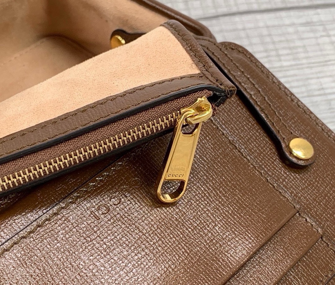 [TOP] GUCCI Brown Leather Handbag 18x10.5x6.5CM - GHW