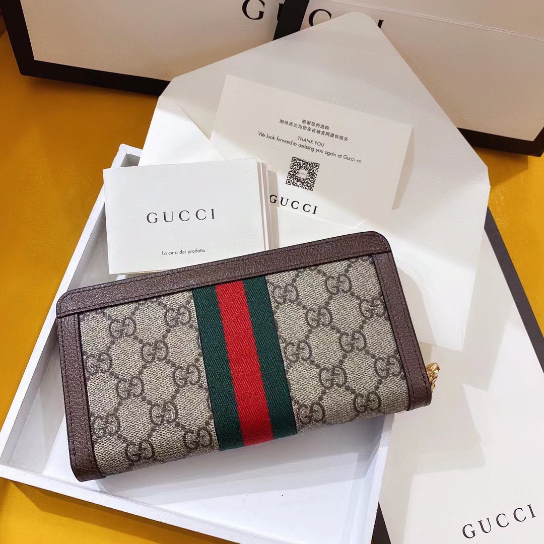 [TOP] GUCCI GG Supreme Monogram Web Ophidia Zip Around Wallet