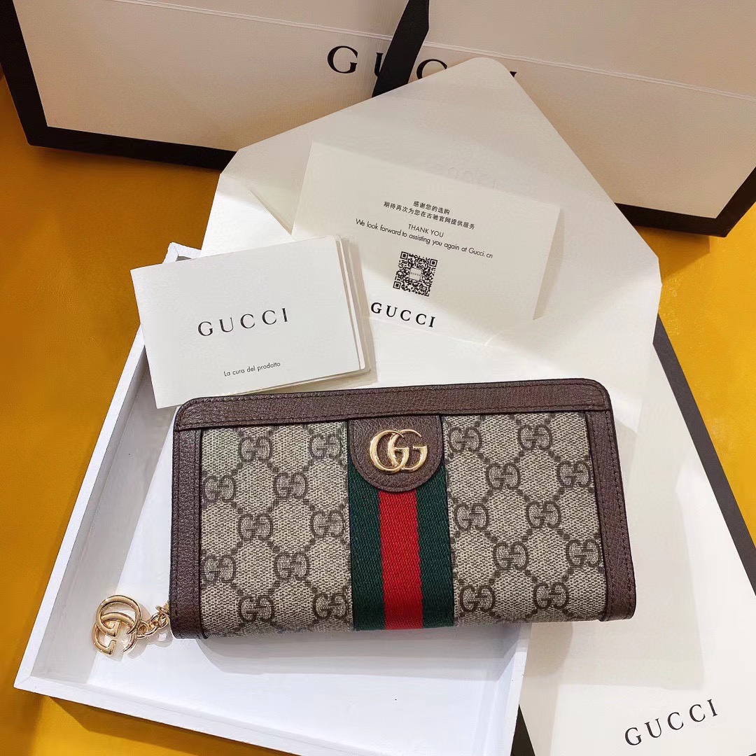 [TOP] GUCCI GG Supreme Monogram Web Ophidia Zip Around Wallet
