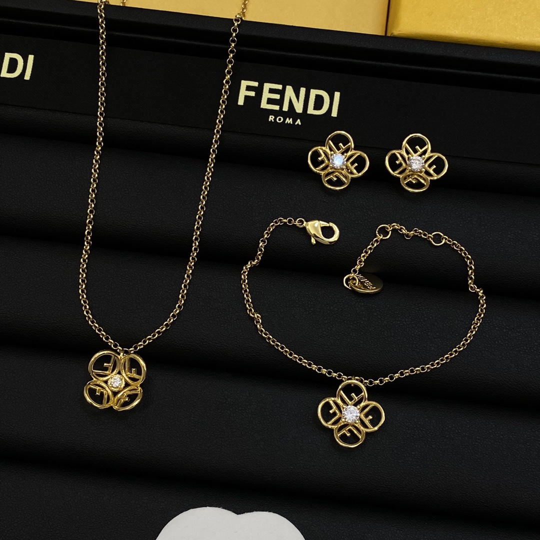 [TOP] FENDI Earrings+Bracelet+Necklace Set - 2 Color