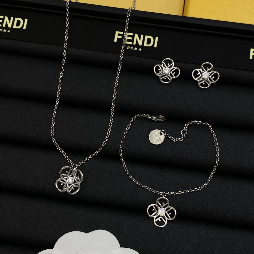 [TOP] FENDI Earrings+Bracelet+Necklace Set - 2 Color