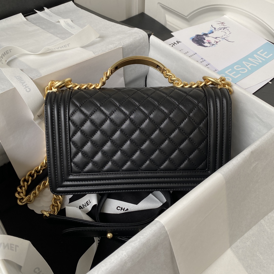 [TOP] CHANEL Metal handle Lambskin Le Boy Bag 20cm/25cm - Black & GHW