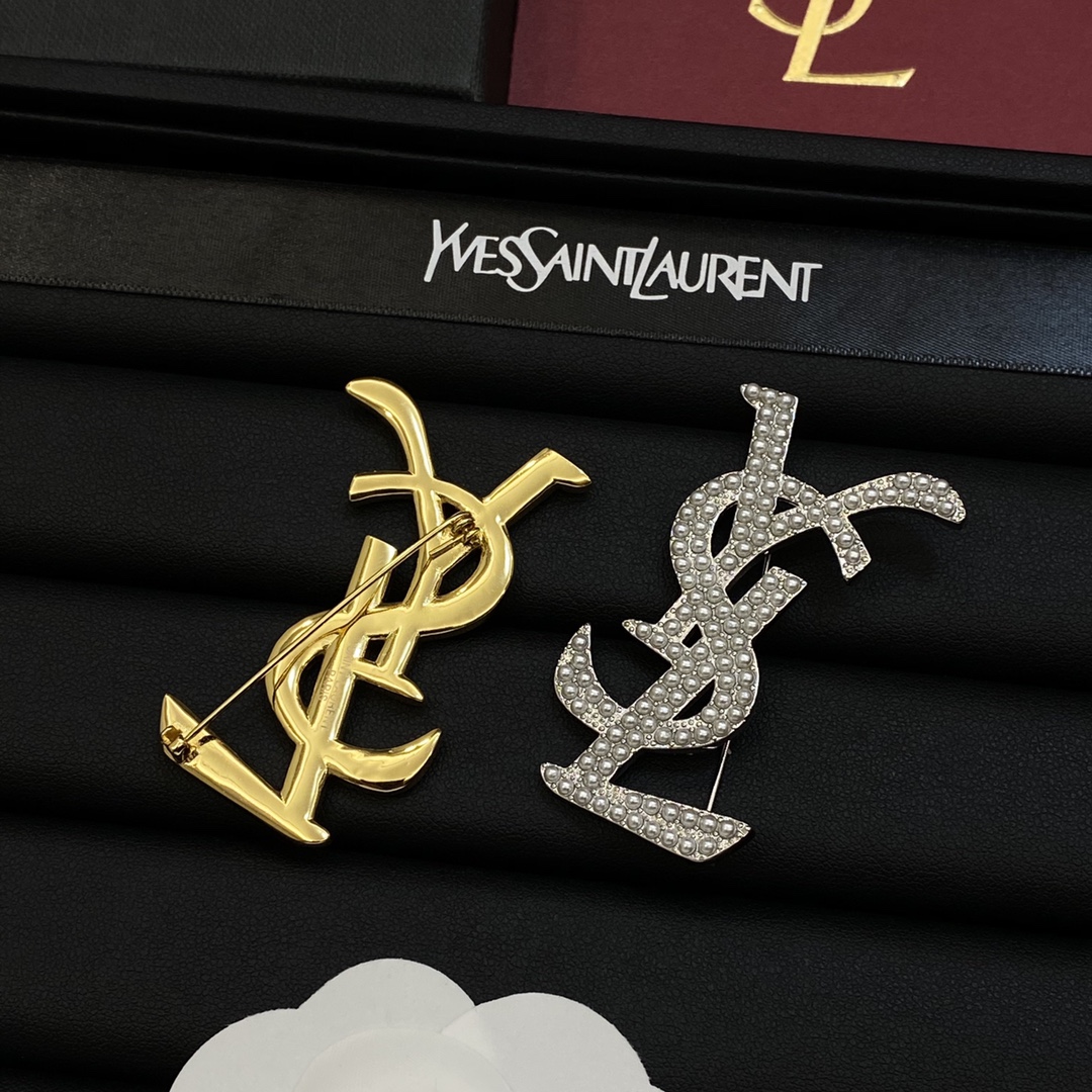 [TOP] Yves Saint Laurent YSL Brooch with Pearl - 2 Color