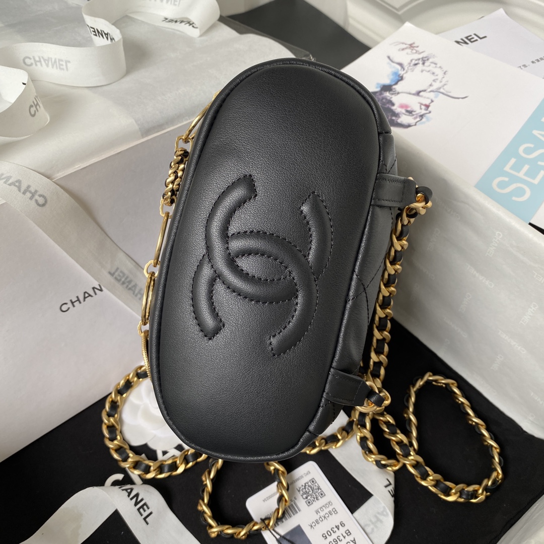 [TOP] CHANEL 23b Gold Coin Backpacks - 18X18X8cm - GHW - White/Black