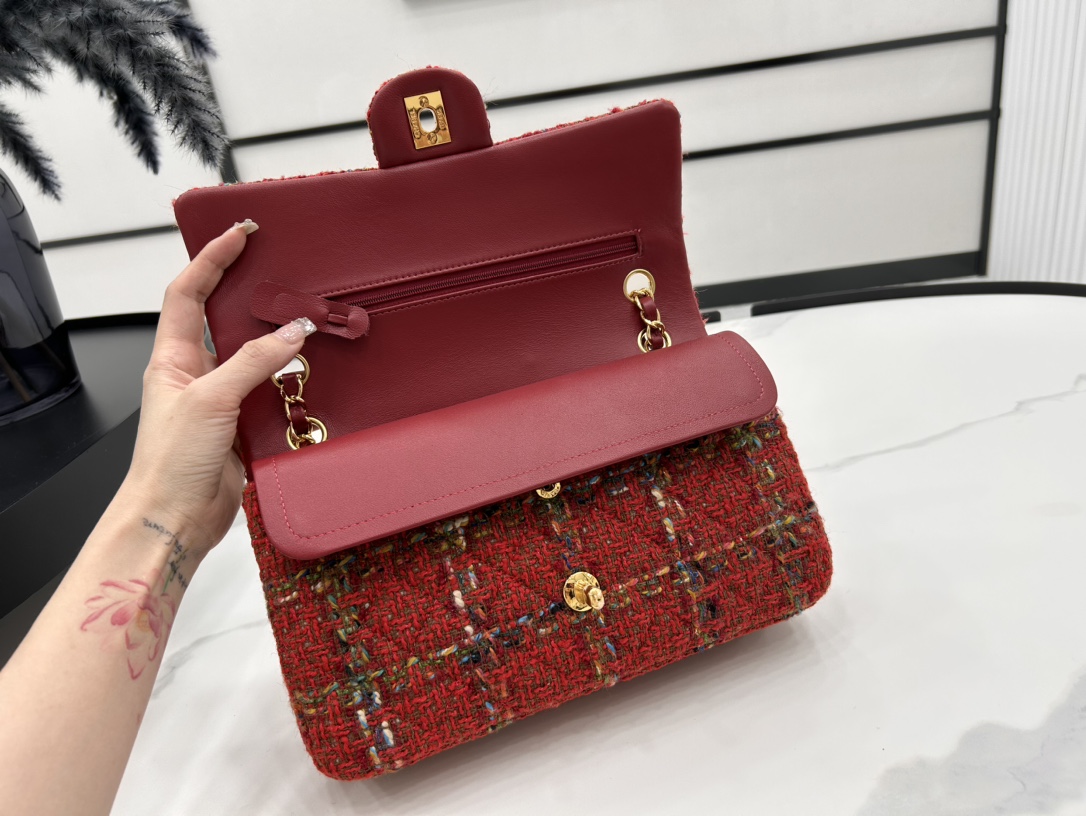 [TOP] CHANEL Classic Flap Bags 20cm/25cm - Red&GHW