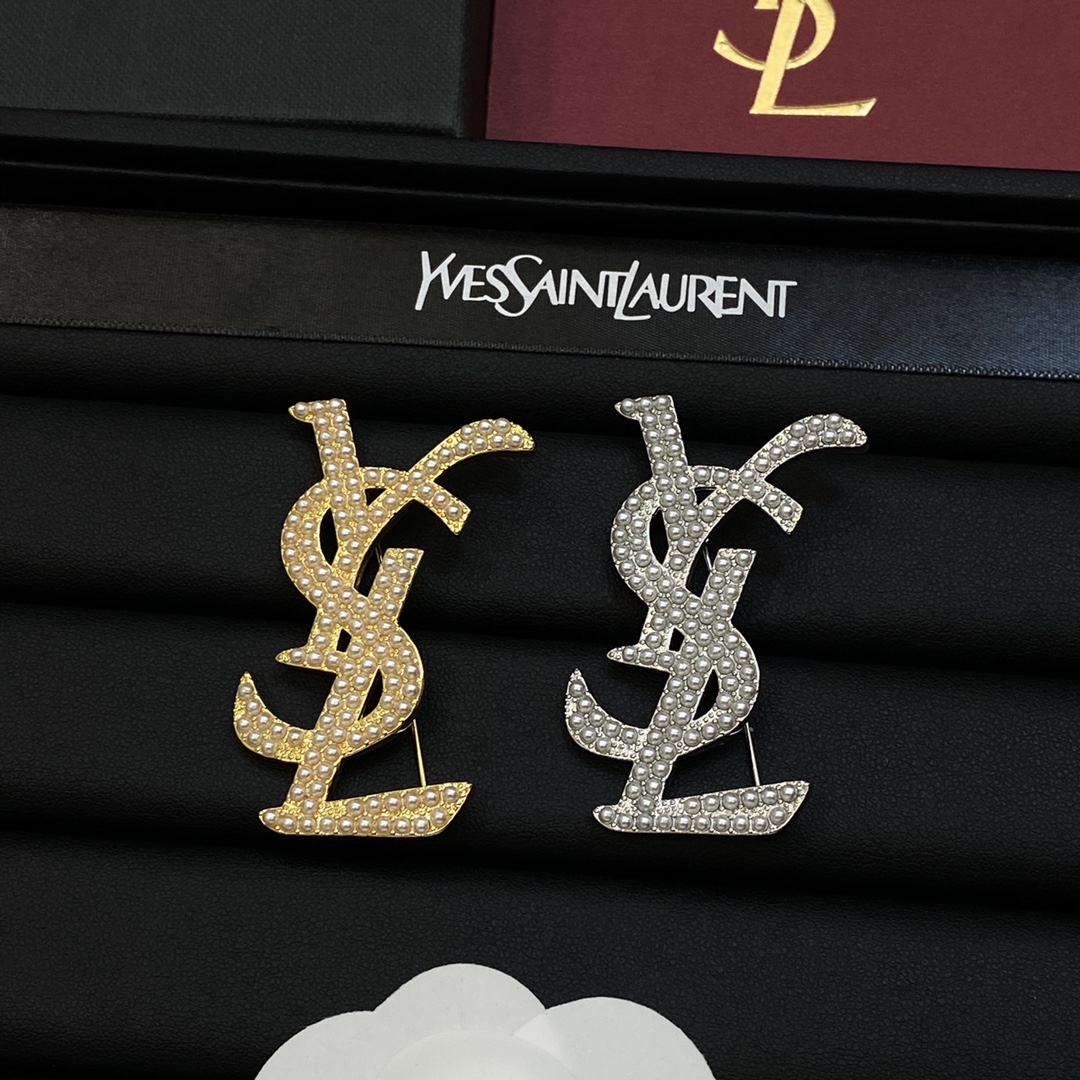 [TOP] Yves Saint Laurent YSL Brooch with Pearl - 2 Color
