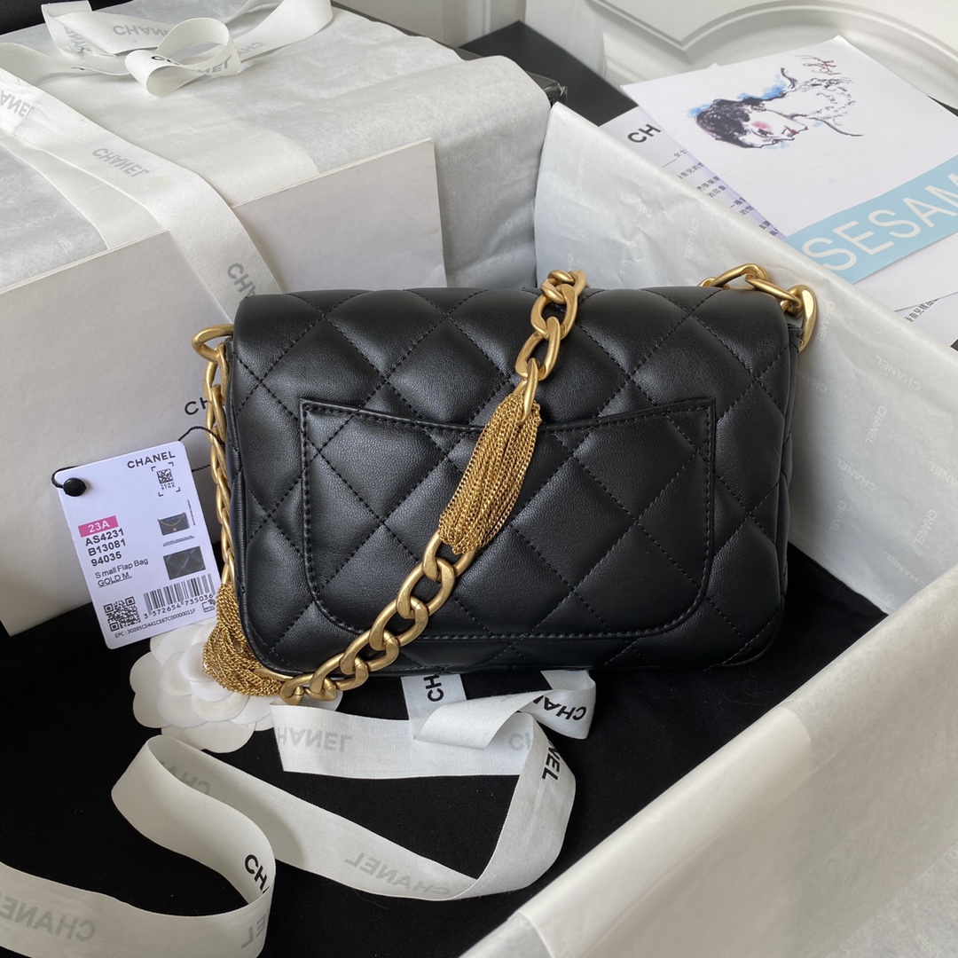 [TOP] CHANEL Classic Tassel Flap Bag 17*21*6cm -Black&GHW