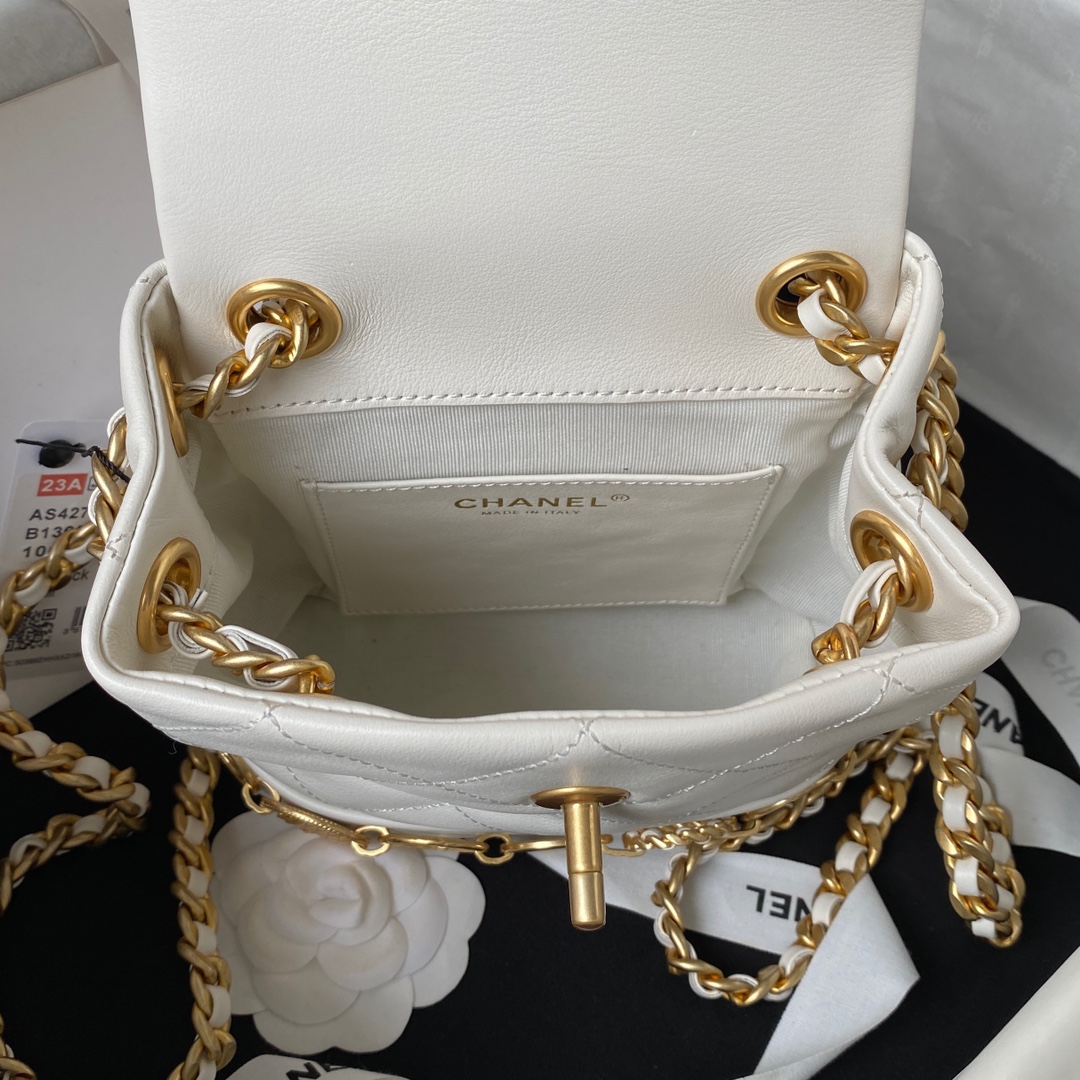 [TOP] CHANEL 23b Gold Coin Backpacks - 18X18X8cm - GHW - White/Black
