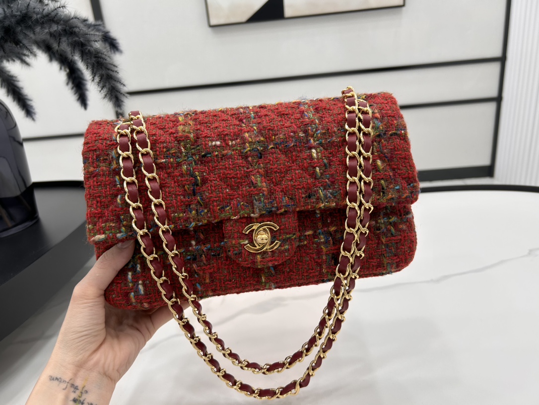 [TOP] CHANEL Classic Flap Bags 20cm/25cm - Red&GHW