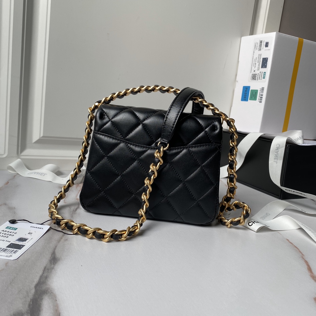 [TOP] CHANEL 24S Lambskin Handbag 18cm - Black&GHW