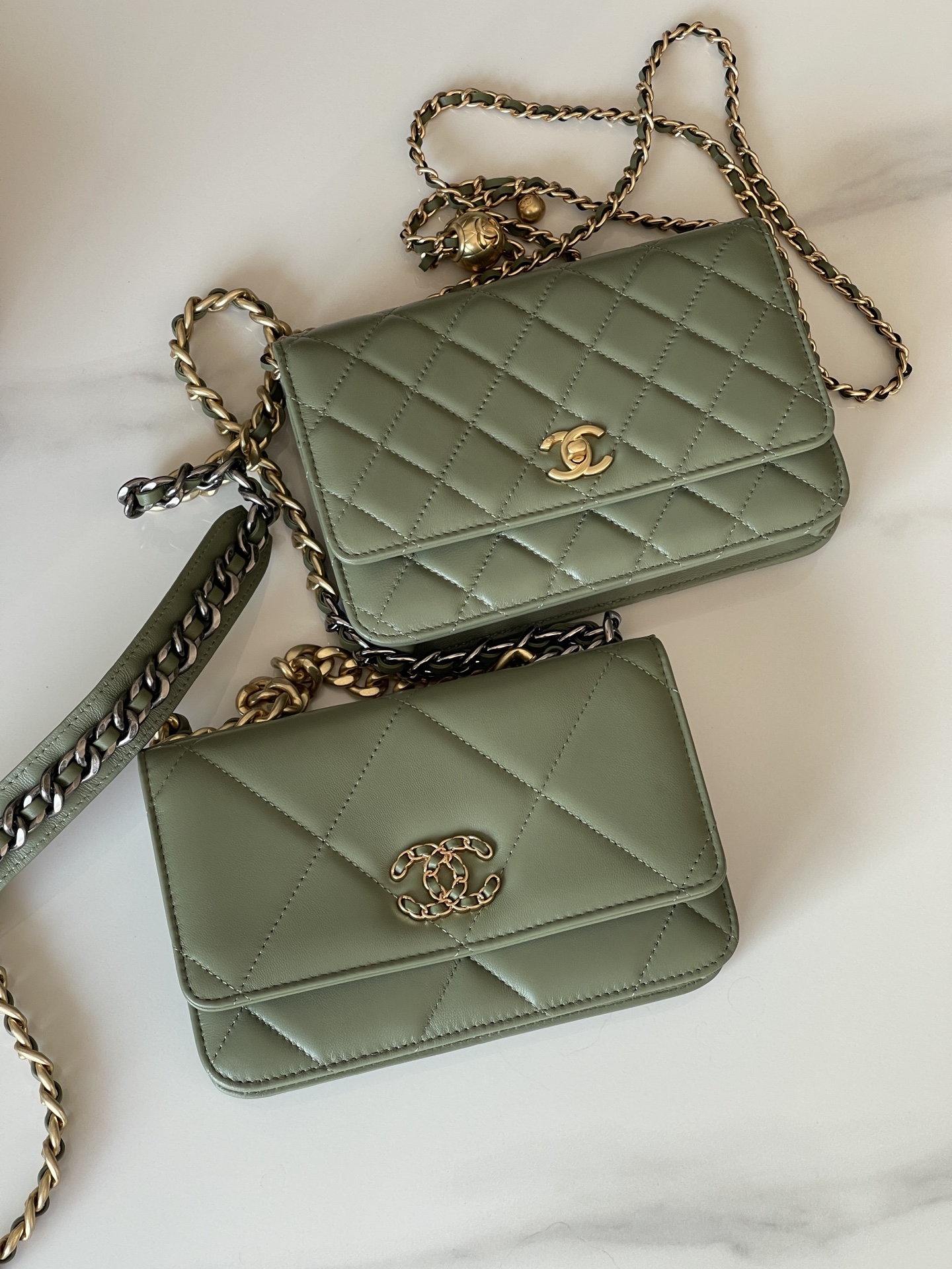 [TOP] CHANEL Lambskin 19 WOC Bags/19 Bags 19cm - Military Green&GHW