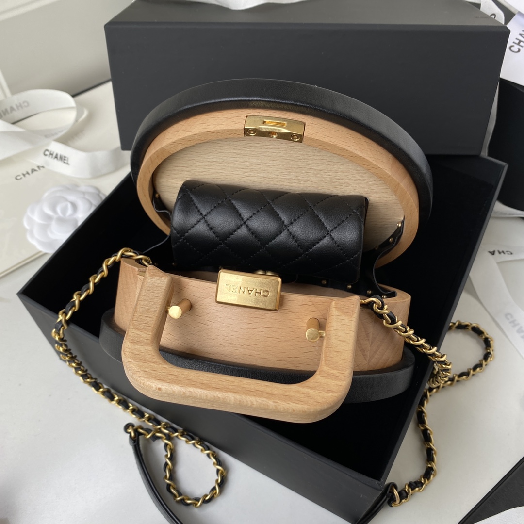 [TOP] CHANEL Limited Edition Wooden Box Bag 17×21cm - Beige