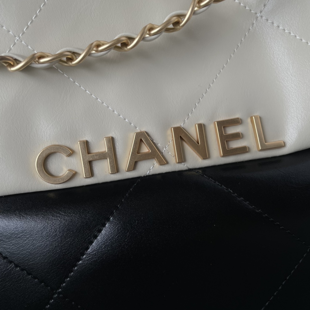 [TOP] CHANEL Lambskin 22 Bags 19x20x6cm/35x37x7cm/39x42x8cm - Beige Paired With Black - GWH