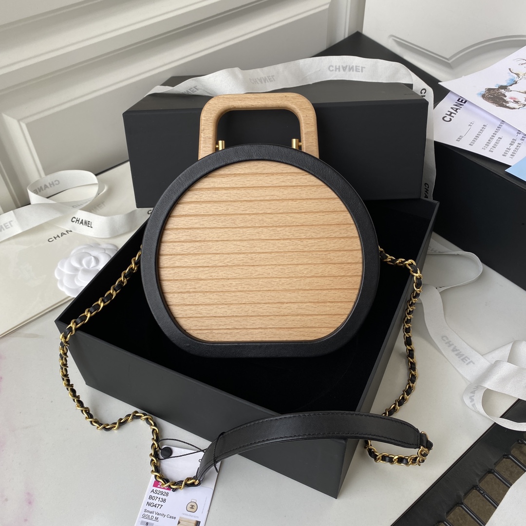 [TOP] CHANEL Limited Edition Wooden Box Bag 17×21cm - Beige