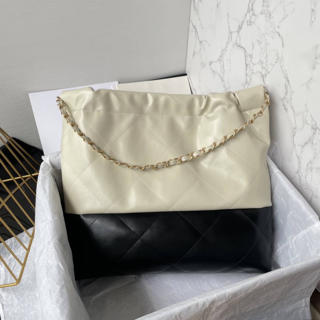 [TOP] CHANEL Lambskin 22 Bags 19x20x6cm/35x37x7cm/39x42x8cm - Beige Paired With Black - GWH