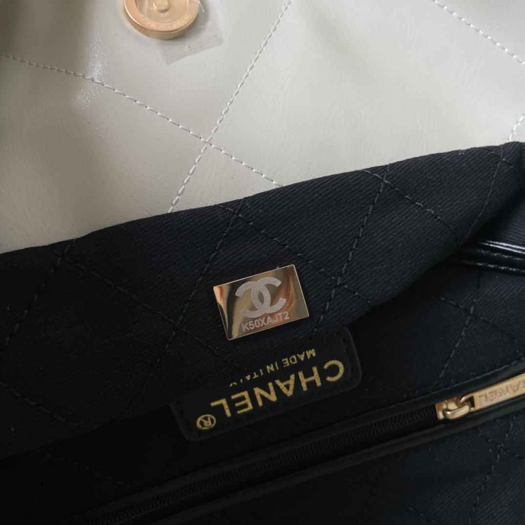 [TOP] CHANEL Lambskin 22 Bags 19x20x6cm/35x37x7cm/39x42x8cm - Beige Paired With Black - GWH