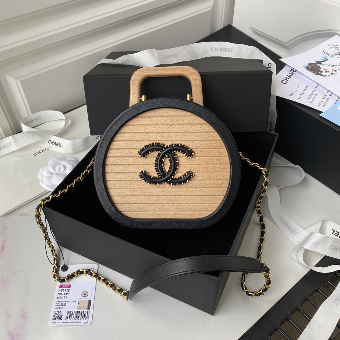 [TOP] CHANEL Limited Edition Wooden Box Bag 17×21cm - Beige
