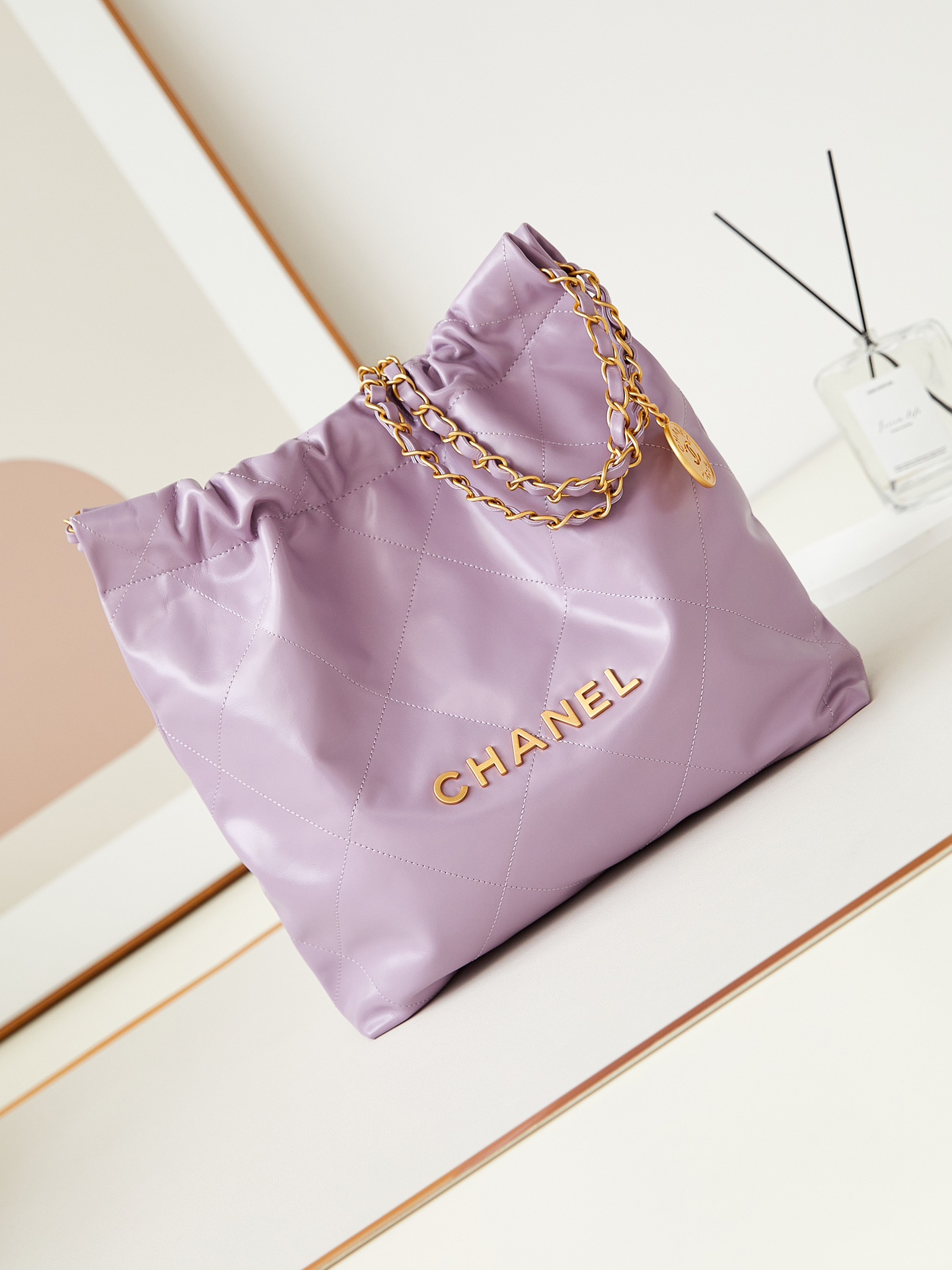 [TOP] CHANEL 22 Series Shopping Lambskin 22 Bag 35x37x7cm/39×42×8cm - Purple&GHW