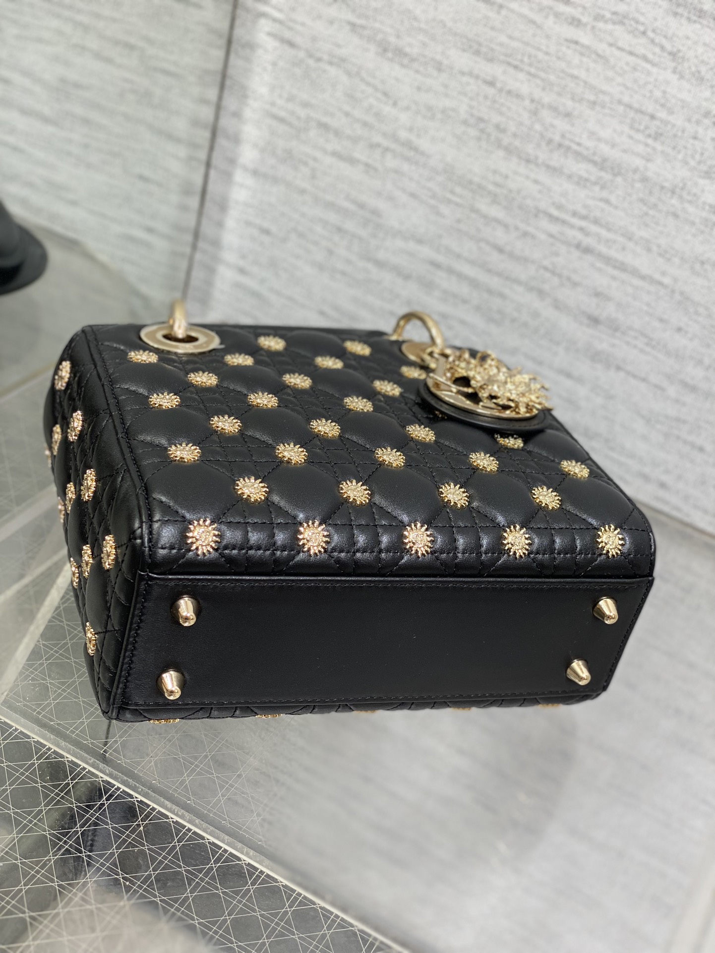 [TOP] Christian Dior Sun studded Lady Dior Bags 20cm - Black&GHW