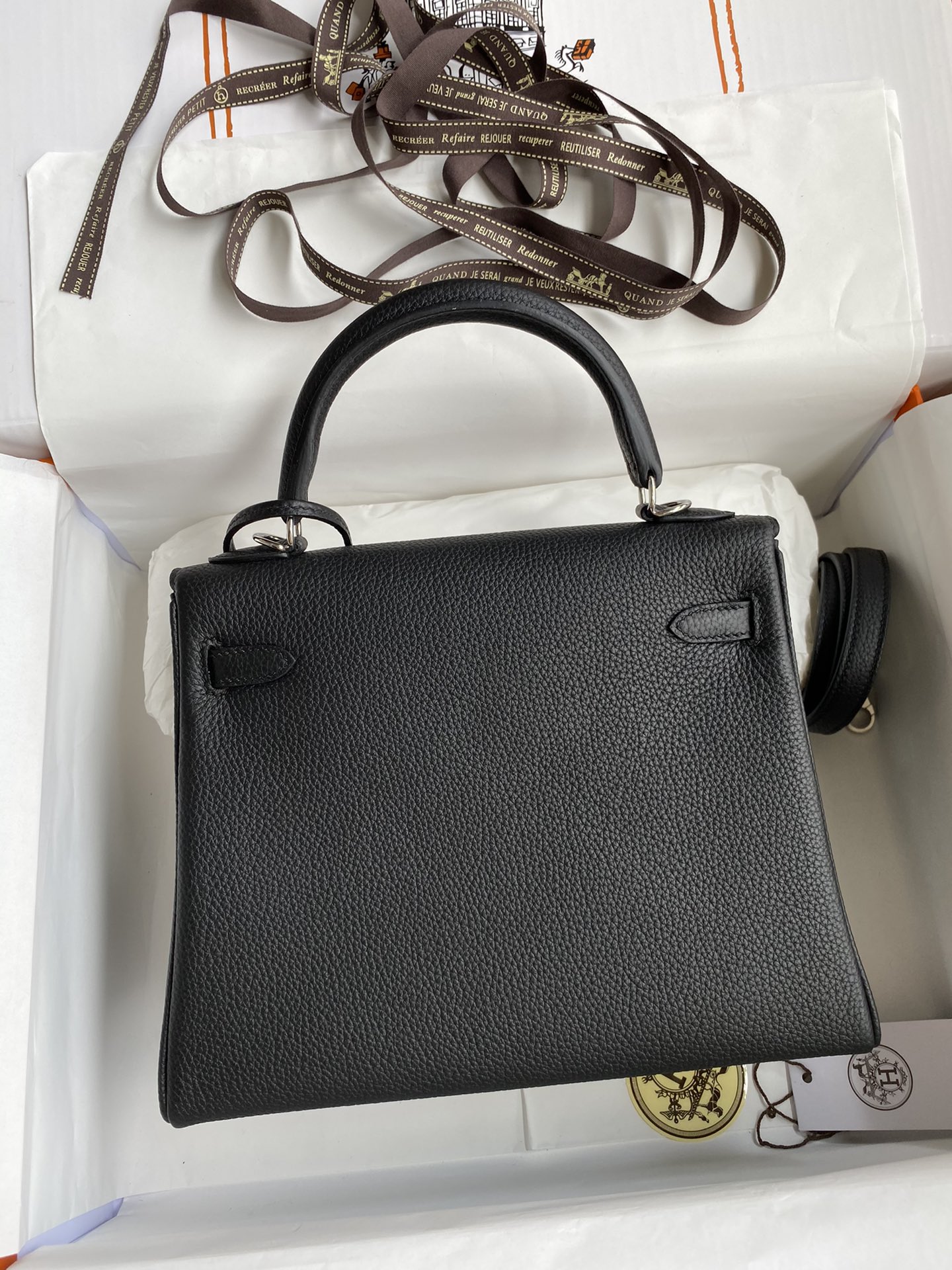 [TOP] HERMES Togo Leather Kelly Bag - Black & SHW