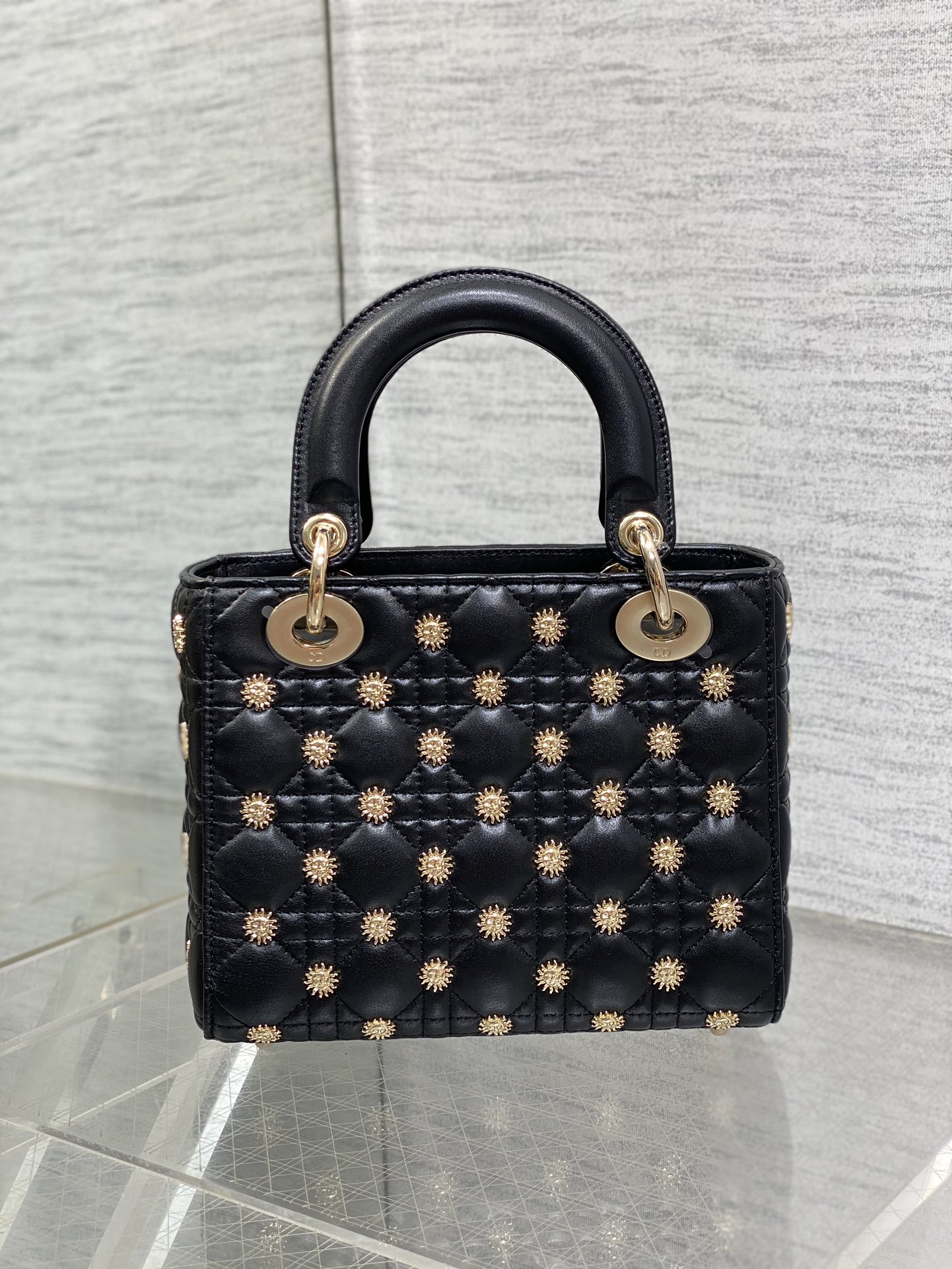[TOP] Christian Dior Sun studded Lady Dior Bags 20cm - Black&GHW