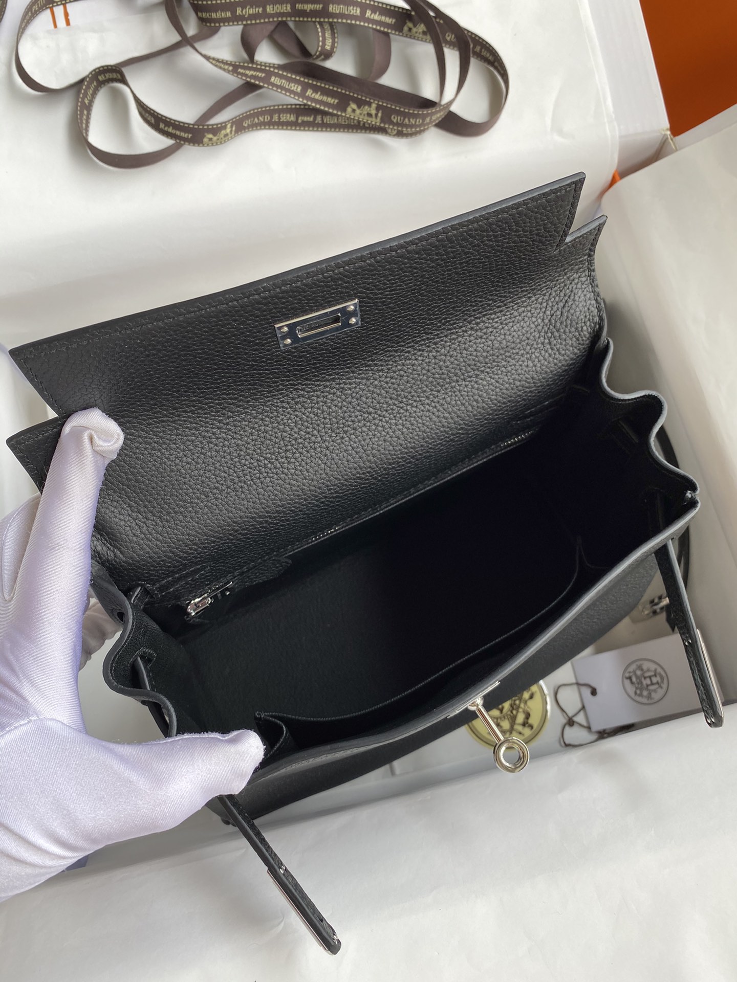 [TOP] HERMES Togo Leather Kelly Bag 25cm/28cm/32cm- Black & SHW