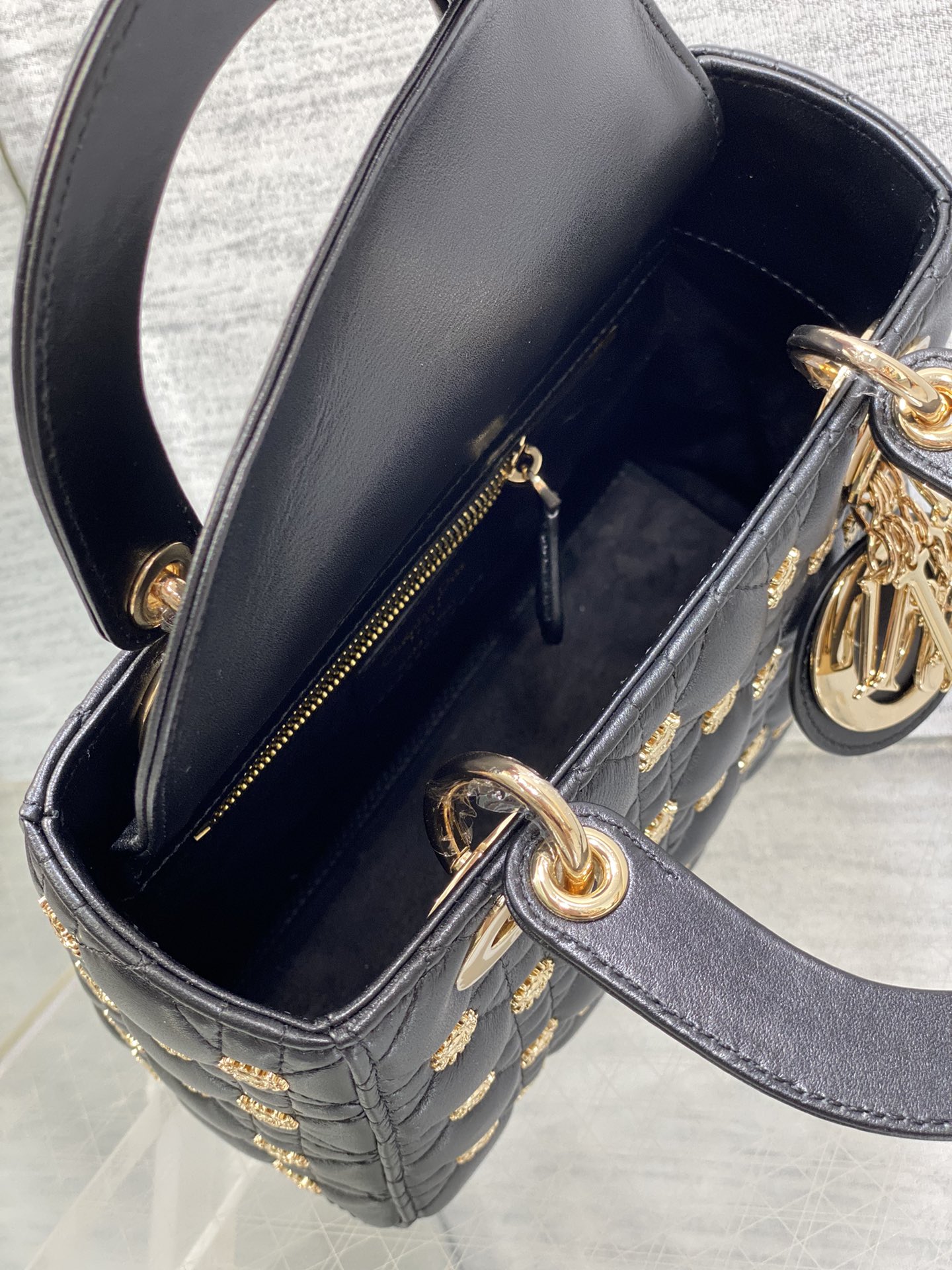 [TOP] Christian Dior Sun studded Lady Dior Bags 20cm - Black&GHW