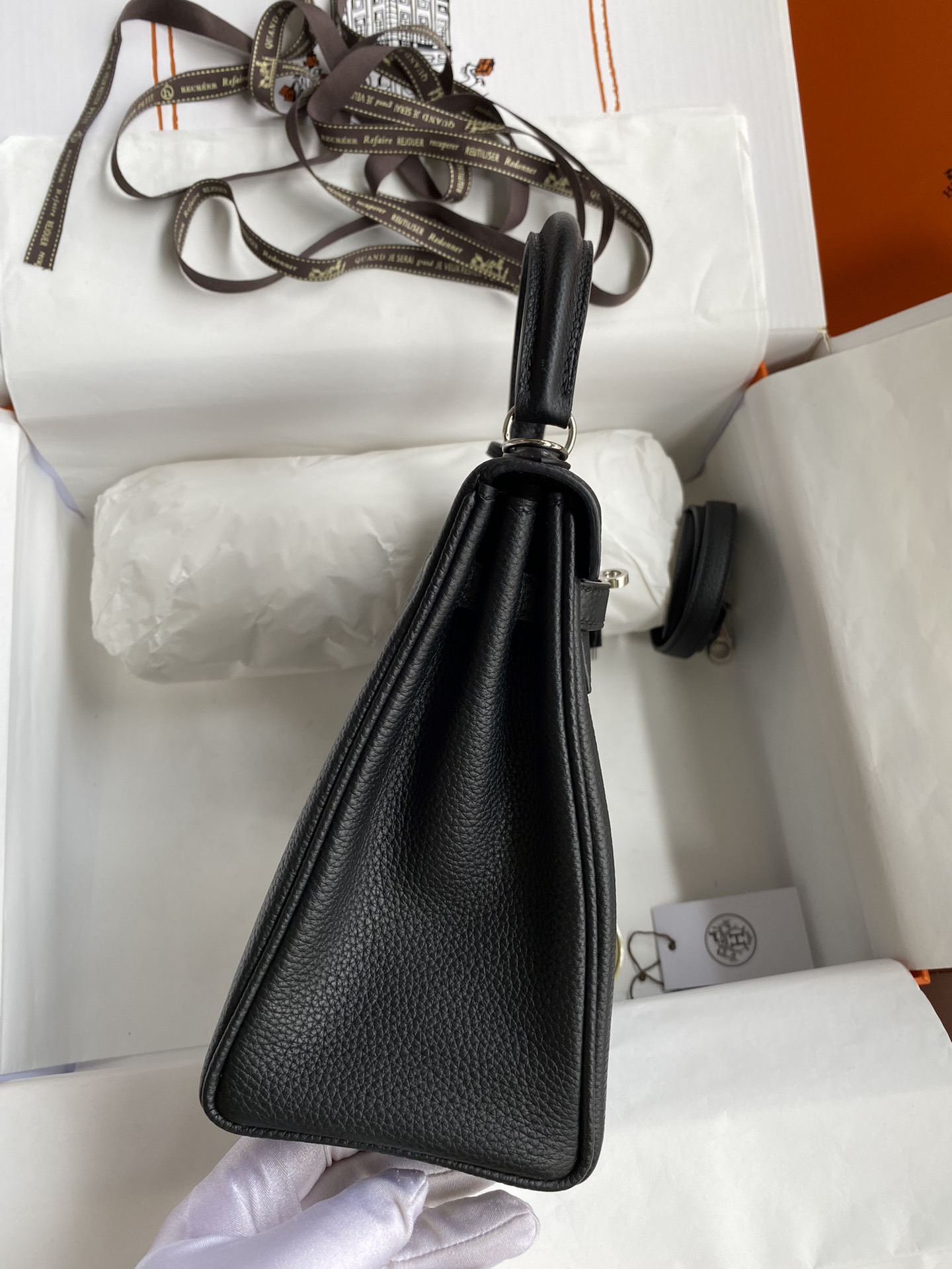 [TOP] HERMES Togo Leather Kelly Bag 25cm/28cm/32cm- Black & SHW