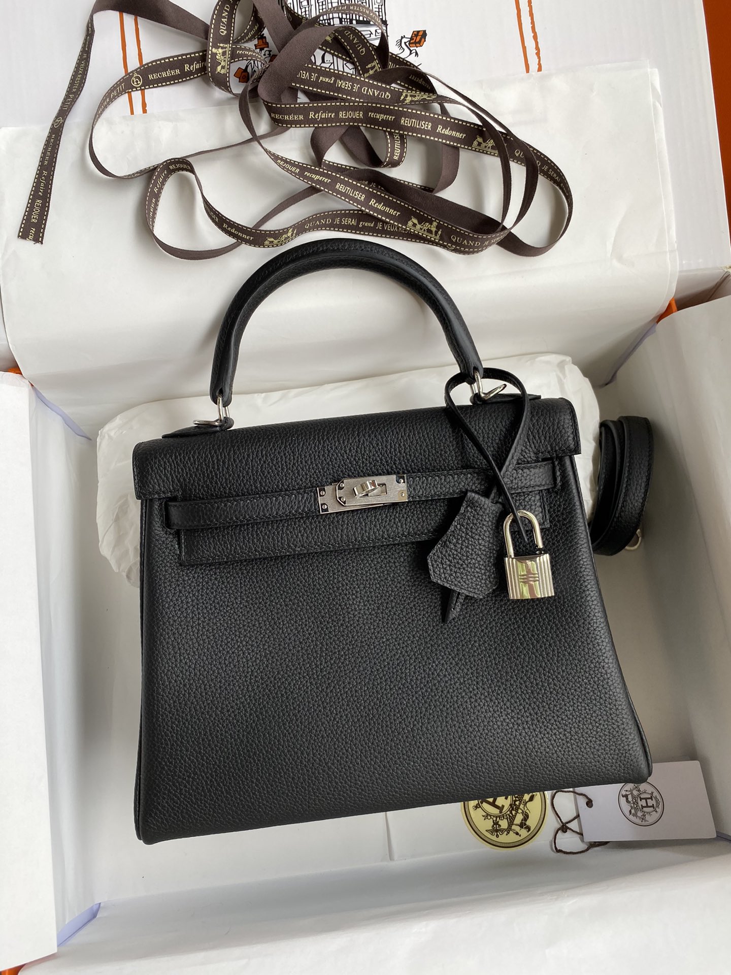 [TOP] HERMES Togo Leather Kelly Bag - Black & SHW