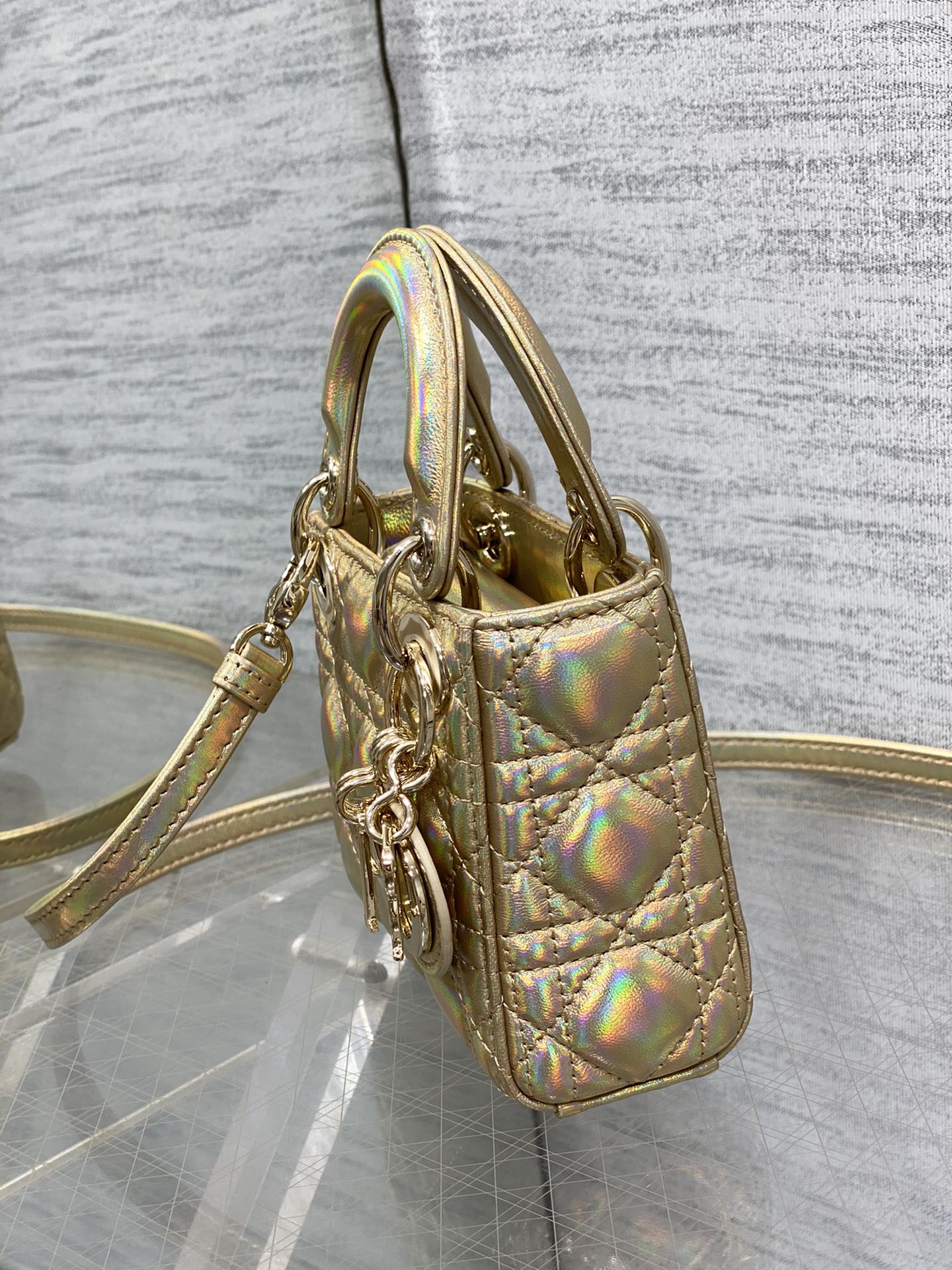 [TOP] Christian Dior Soft Lambskin Micro Mini Lady Dior Bags 12*10*5cm - Gold/Silvery&GHW