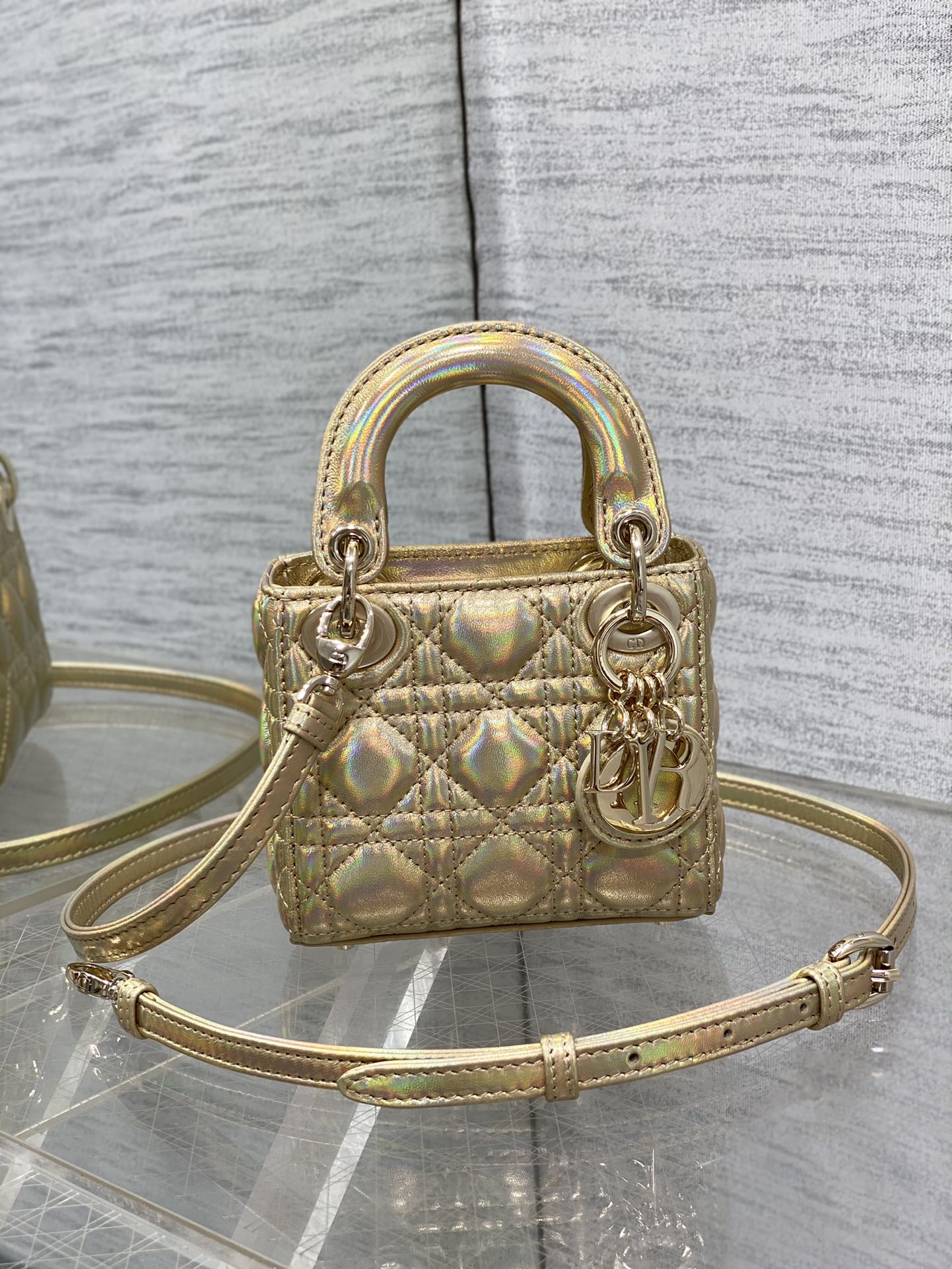 [TOP] Christian Dior Soft Lambskin Micro Mini Lady Dior Bags 12*10*5cm - Gold/Silvery&GHW