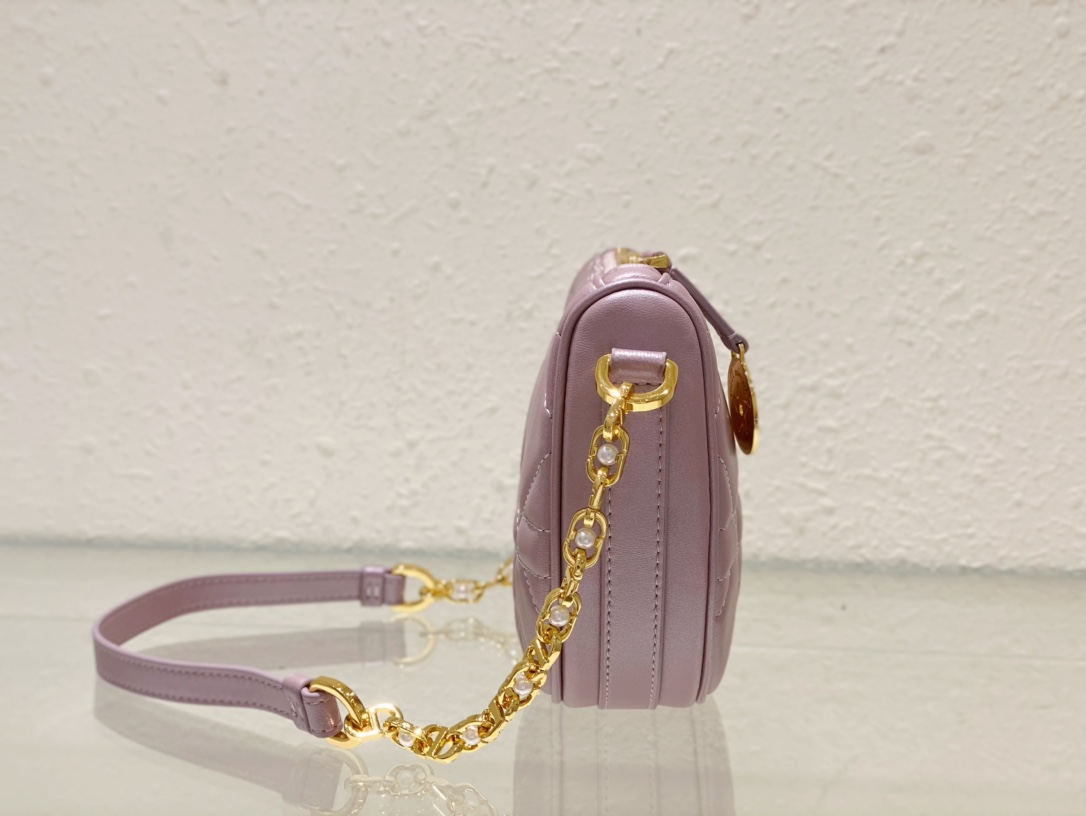 [TOP] Christian Dior Lambskin Callisto Chain Handbags 20x14x4cm - Black/Pearlescent Powder - GHW