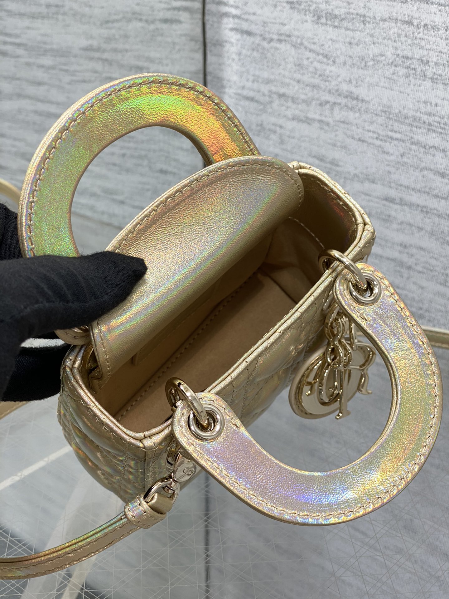 [TOP] Christian Dior Soft Lambskin Micro Mini Lady Dior Bags 12*10*5cm - Gold/Silvery&GHW