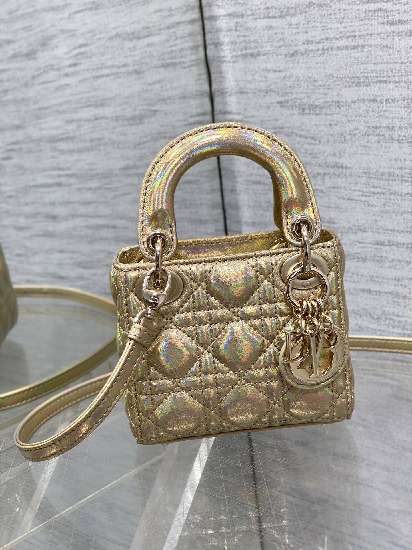 [TOP] Christian Dior Soft Lambskin Micro Mini Lady Dior Bags 12*10*5cm - Gold/Silvery&GHW