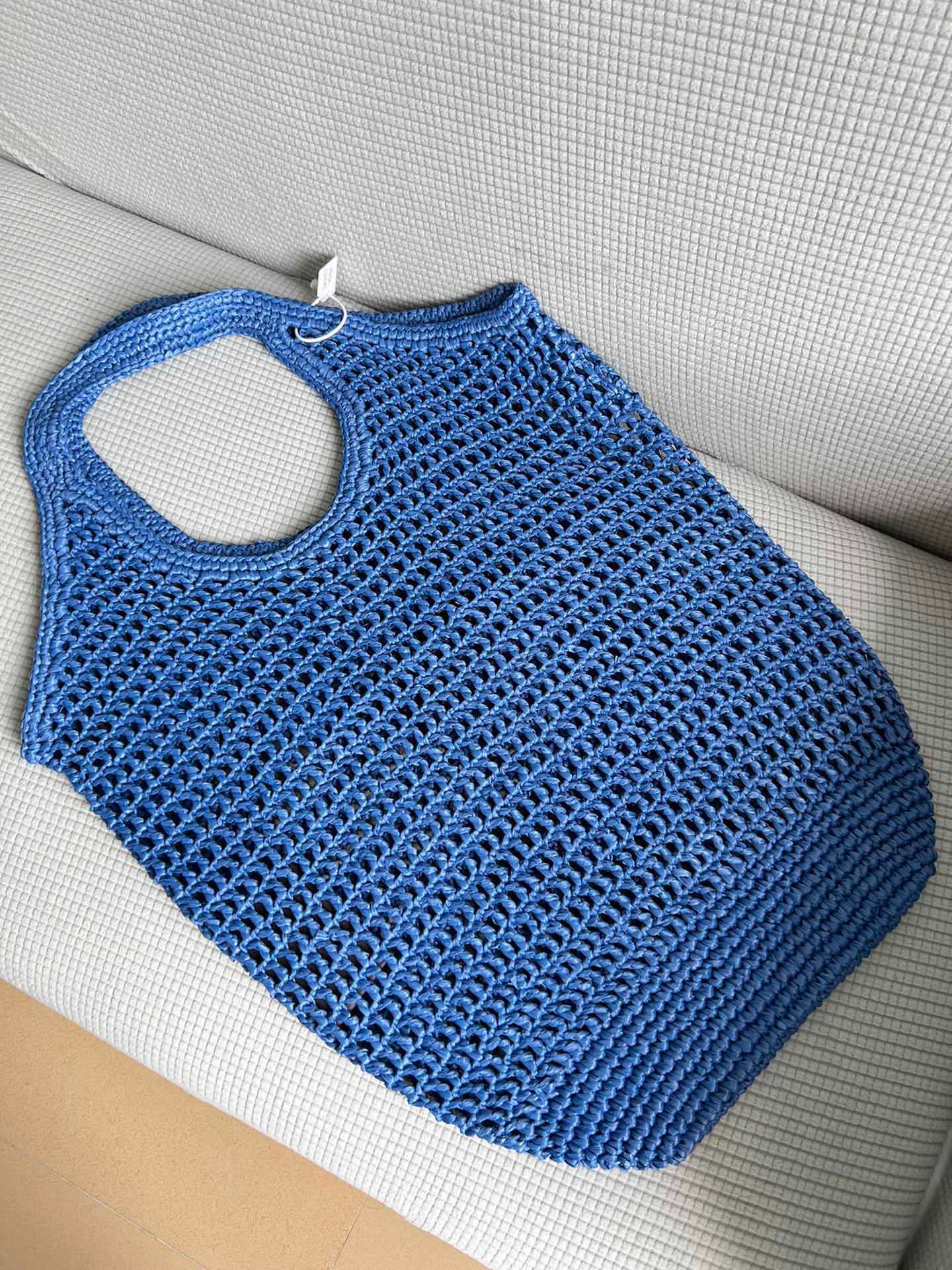 [TOP] PRADA Straw Shopping Bag 39x34cm - Blue