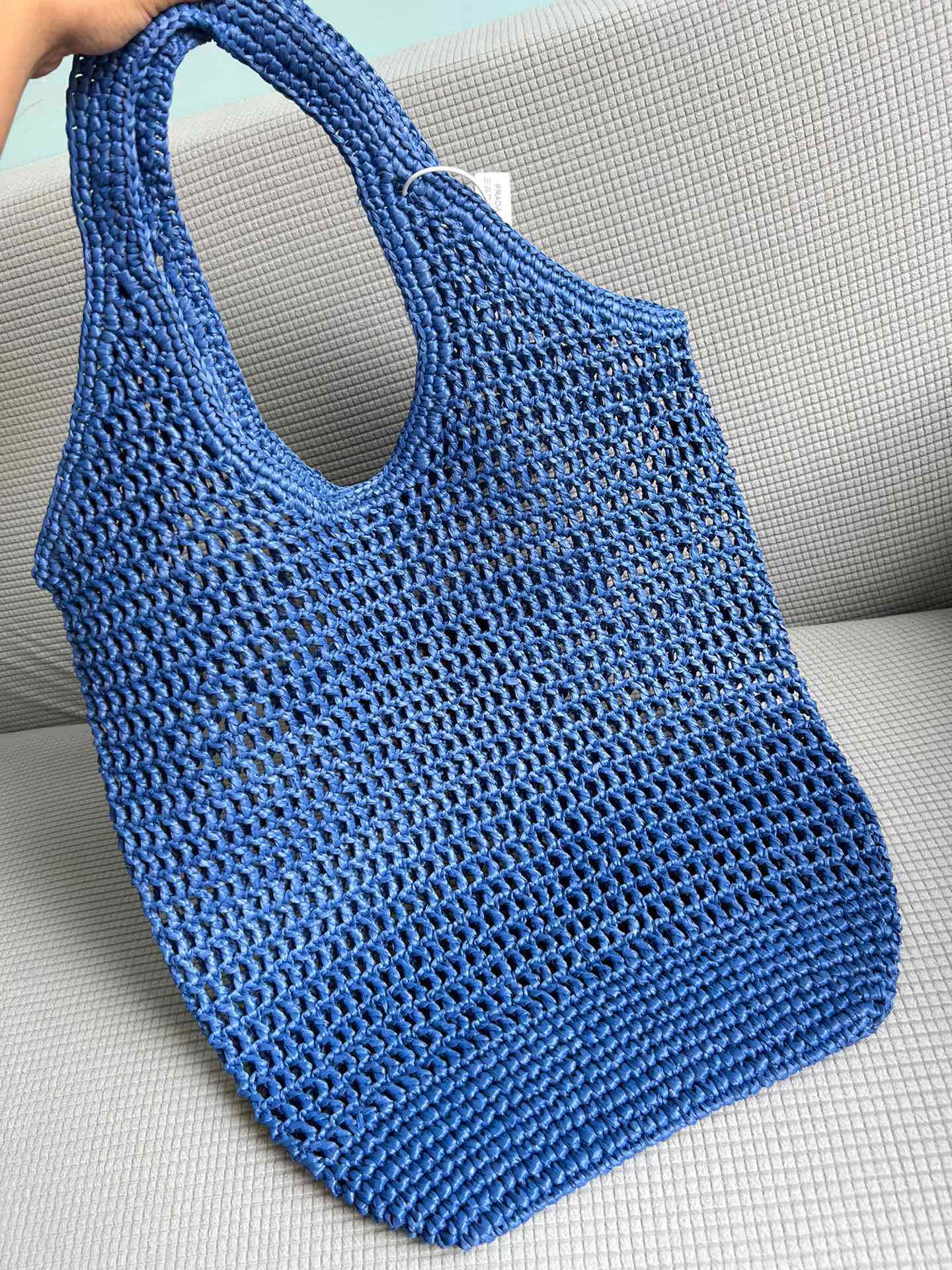 [TOP] PRADA Straw Shopping Bag 39x34cm - Blue