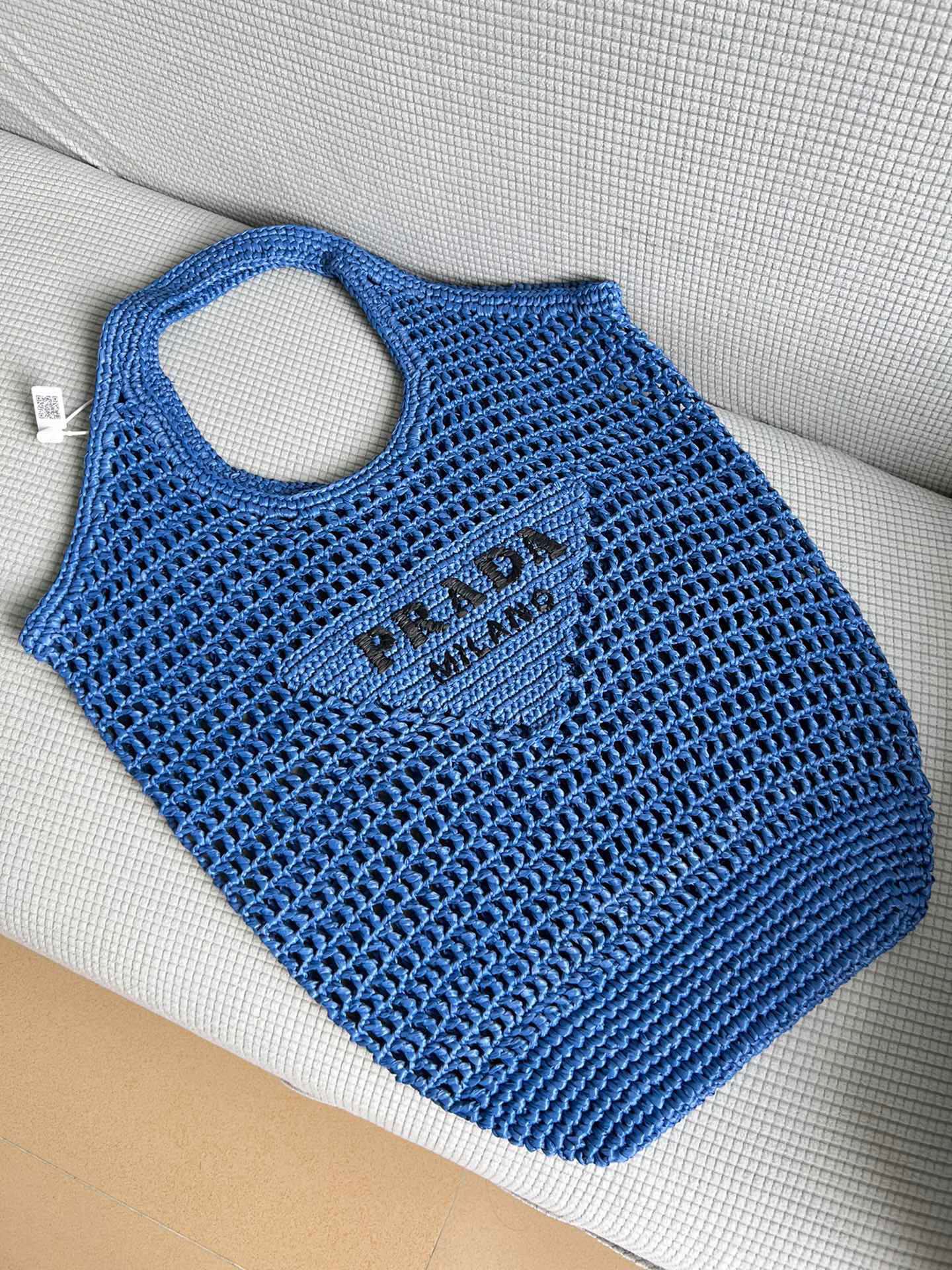 [TOP] PRADA Straw Shopping Bag 39x34cm - Blue