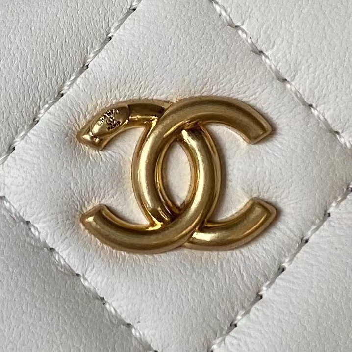 [TOP] CHANEL Vanity Case Top Bag with Gold Ball 17x9.5x8cm - White