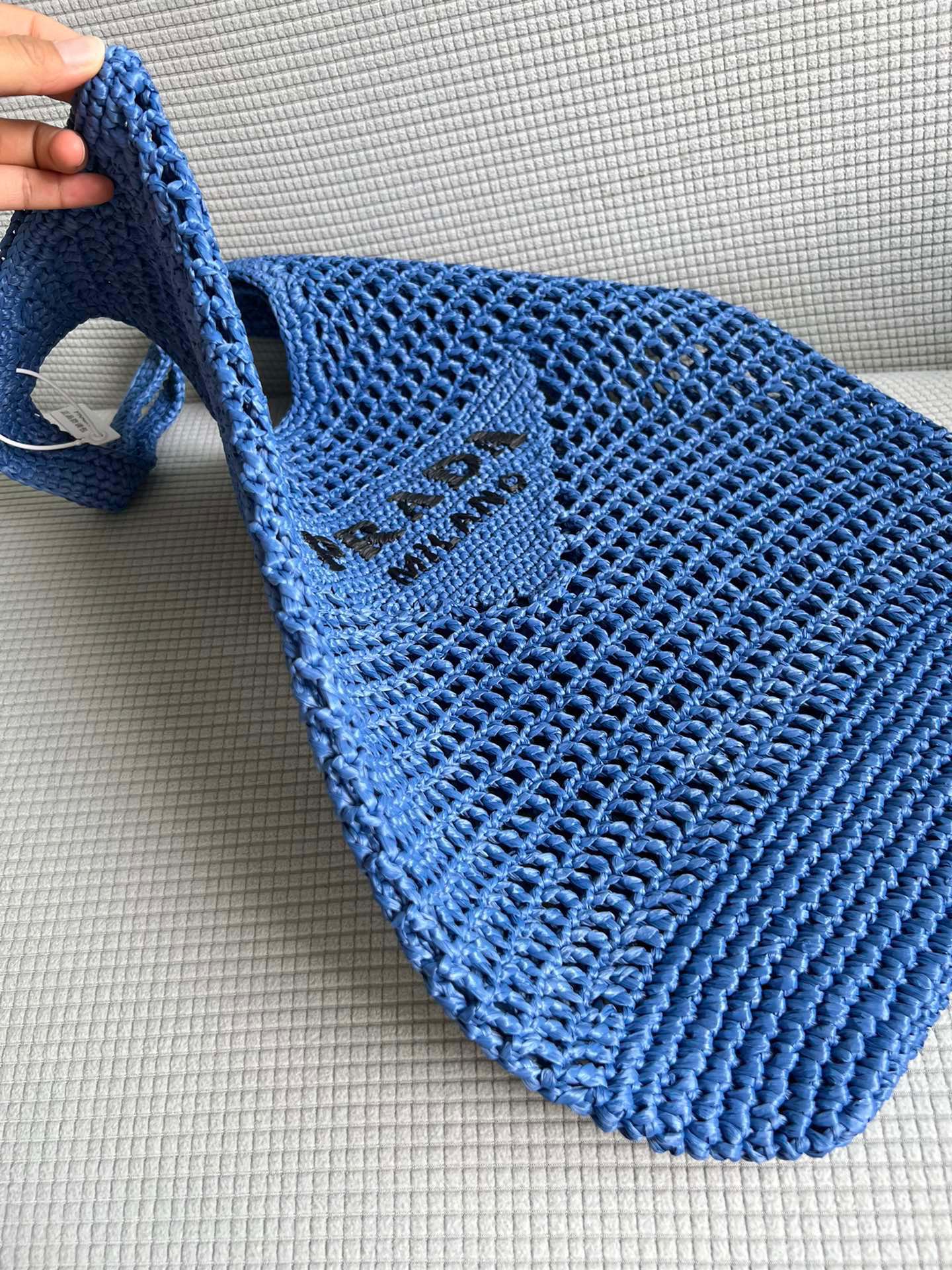 [TOP] PRADA Straw Shopping Bag 39x34cm - Blue