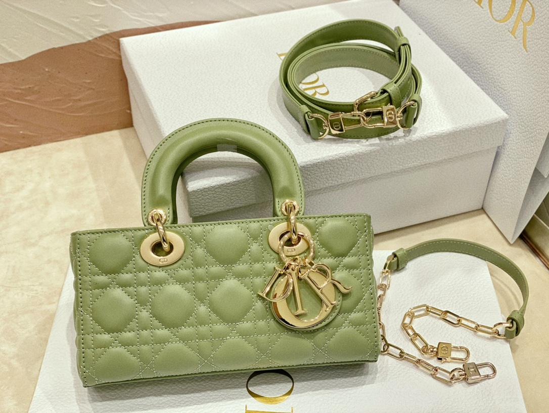 [TOP] Christian Dior Soft Lambskin Lady D-Joy Bags 22cm - Green&GHW