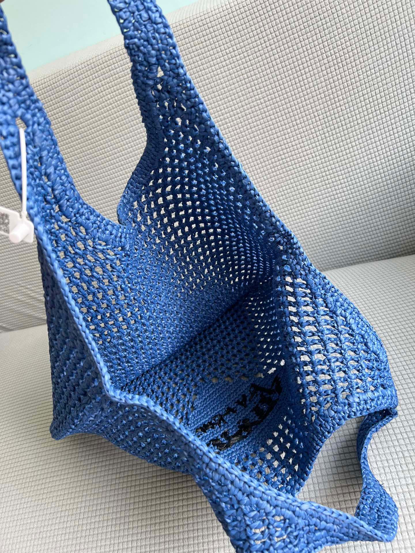 [TOP] PRADA Straw Shopping Bag 39x34cm - Blue
